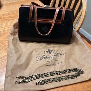 Patricia Nash Black and Tan Leather Satchel